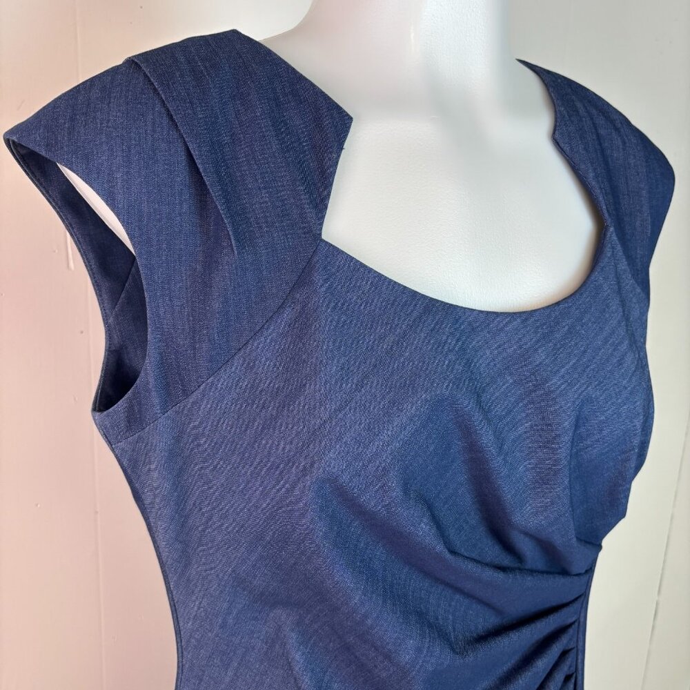Calvin Klein Sheath Dress 6 Blue Cap Sleeve Shirred Office Cocktail Women's - Picture 3 of 9